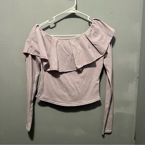 Free People Lavender Off-Shoulder Ruffle Long Sleeve Top